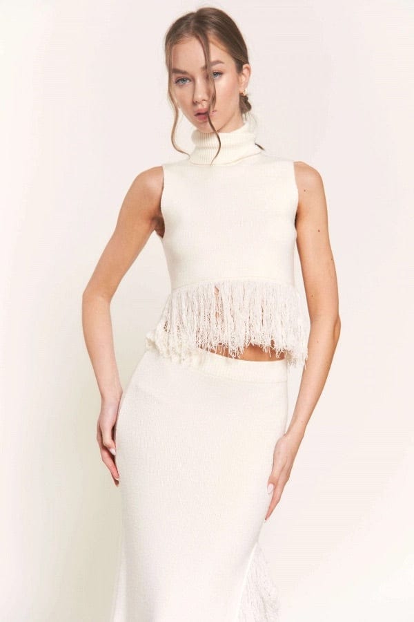 Fringed Sleeveless Sweater Top