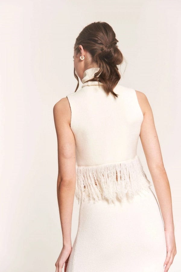 Fringed Sleeveless Sweater Top