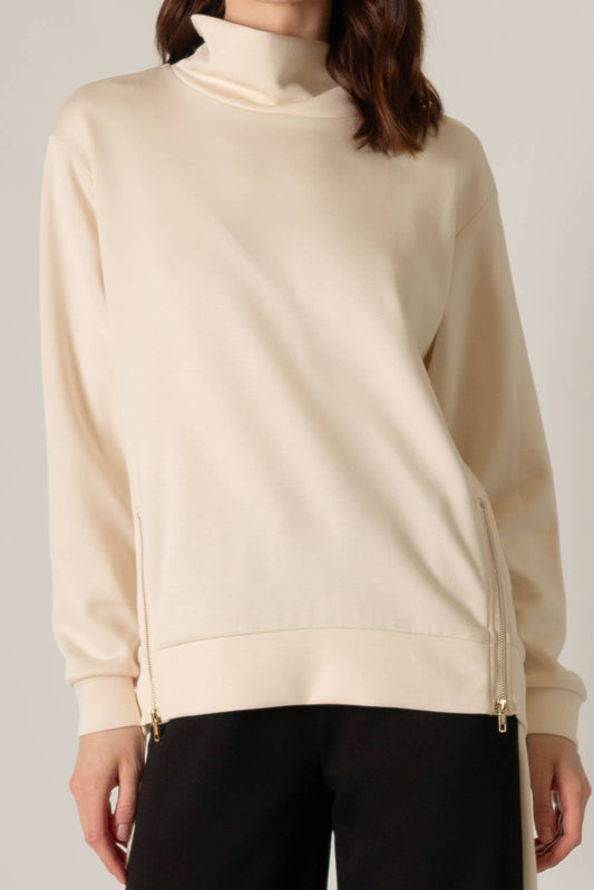 p cill Butter Modal Mock Neck Top w/ Side Zipper