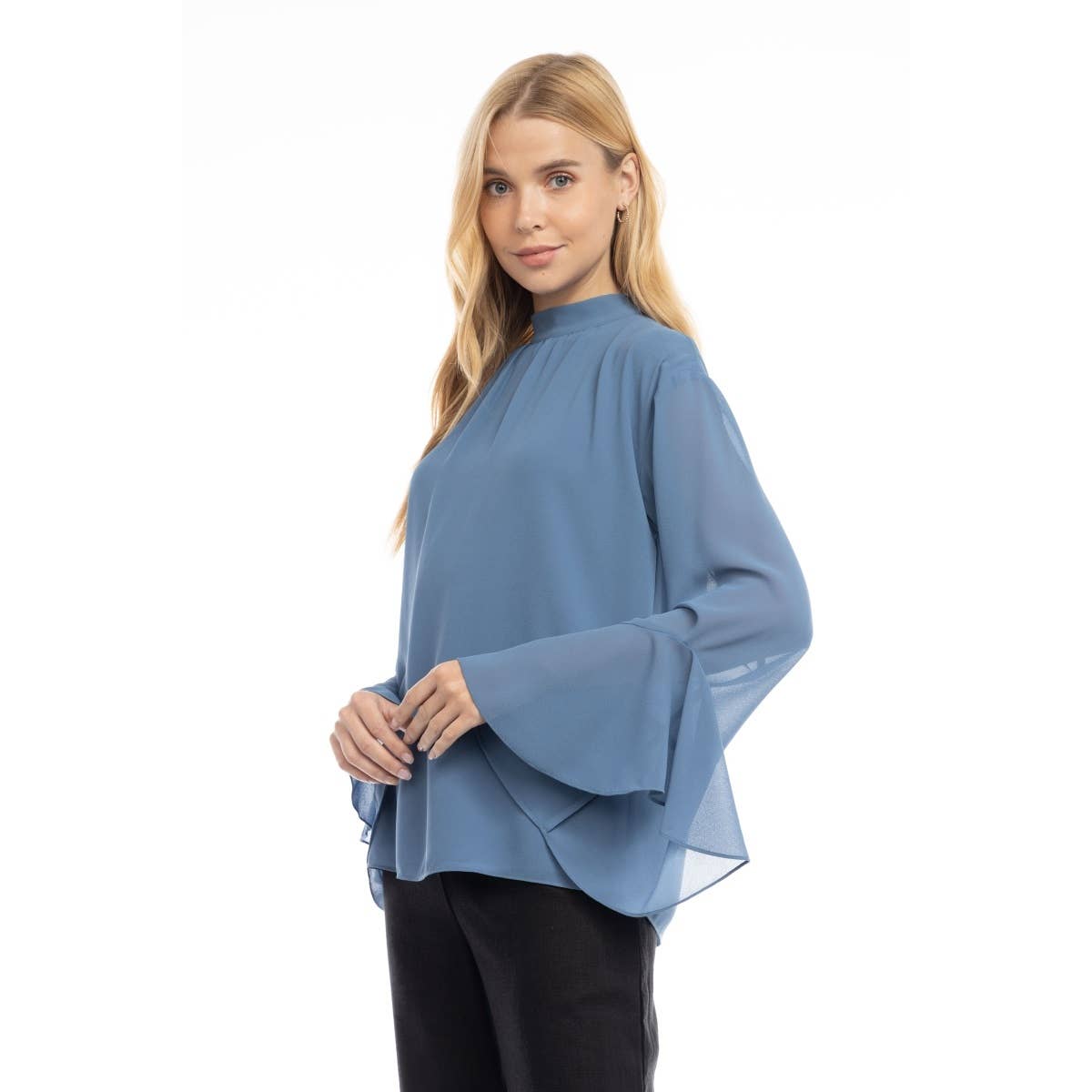 Whispered Slate Bell Sleeve Top