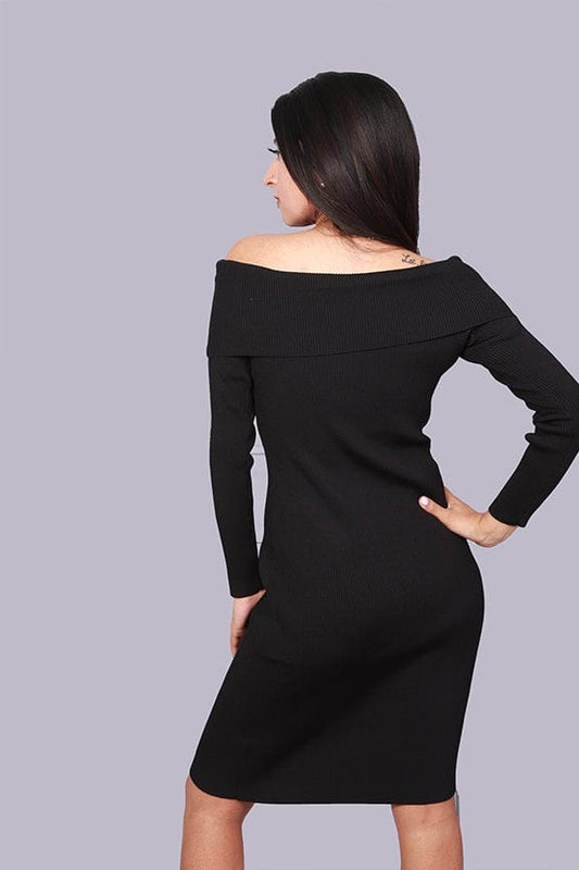 Ribbed Cowl Neck Sweater Dress