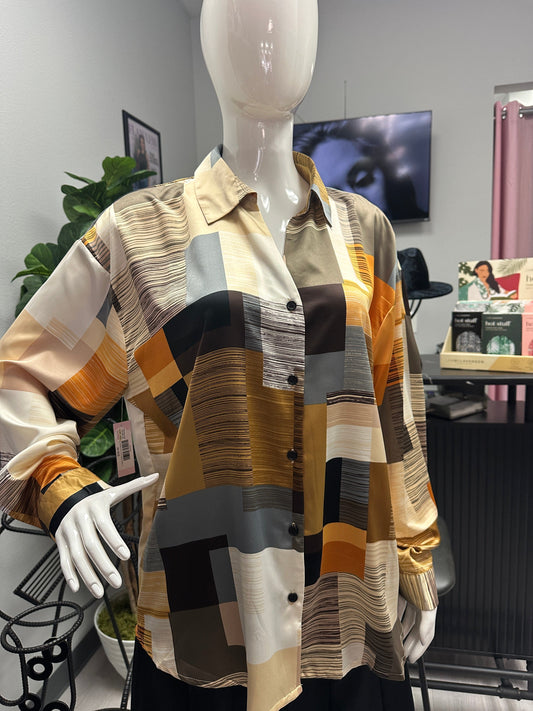 Button Front Print Blouse