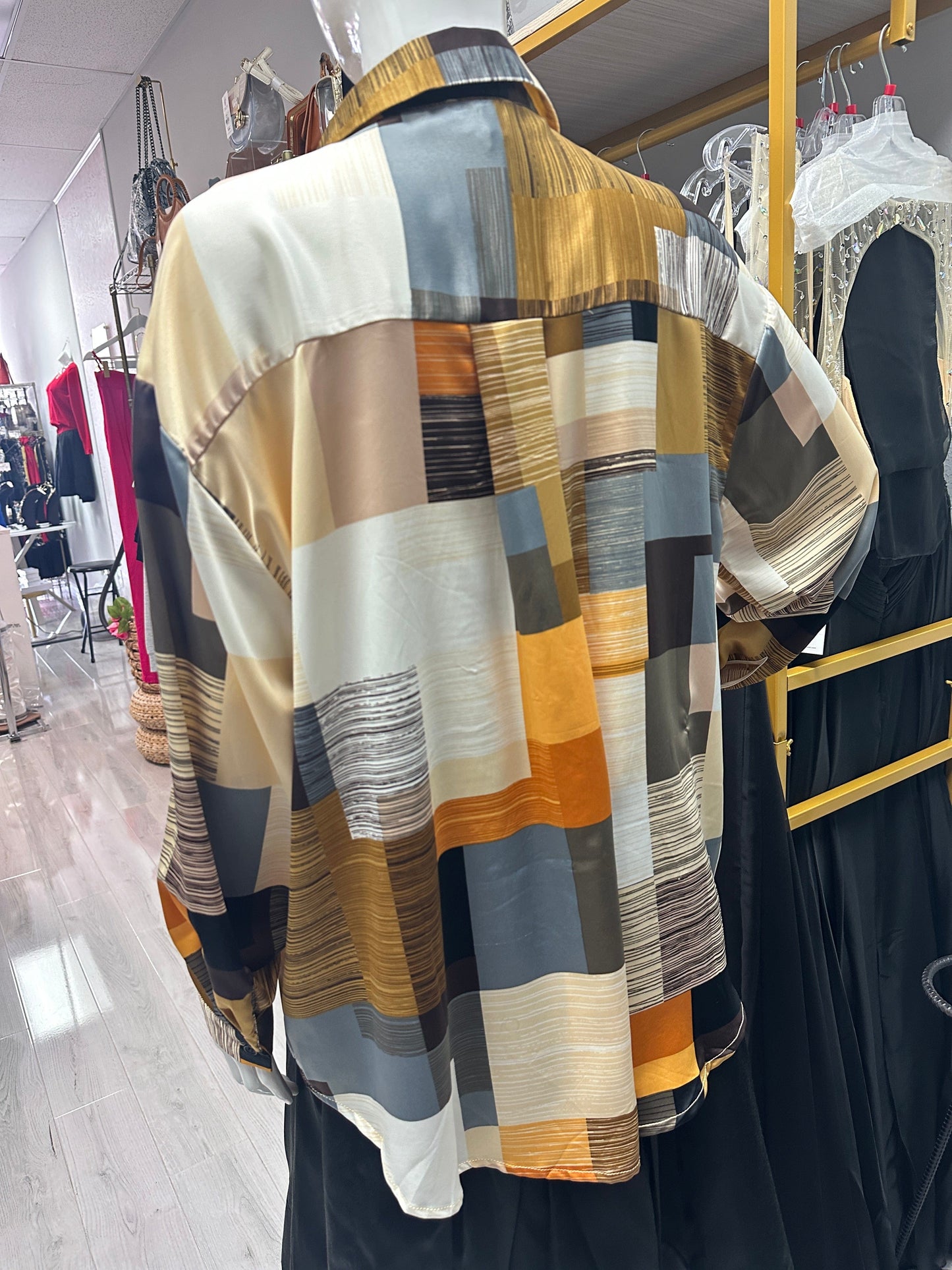 Button Front Print Blouse