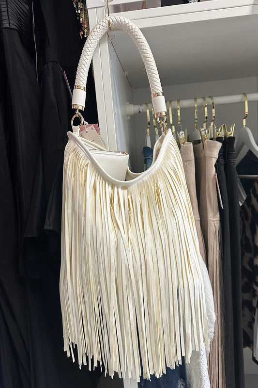 Boho Fringed Winter White Handbag
