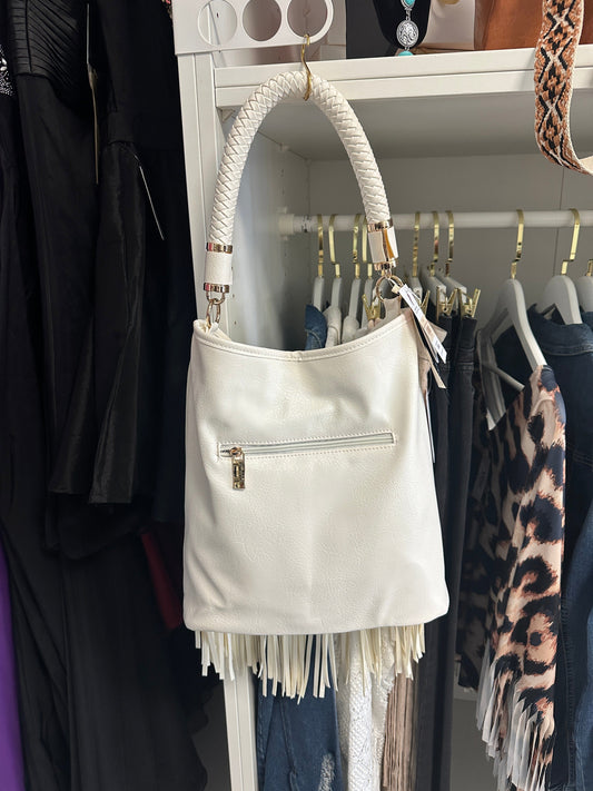Boho Fringed Winter White Handbag