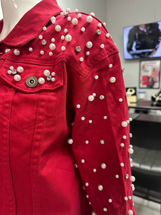 Nisha's Denim Pearl and Rhinestone Jacket