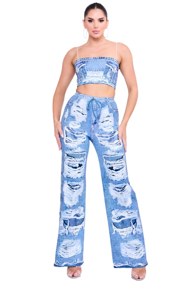 Denim Illusion Pant Set