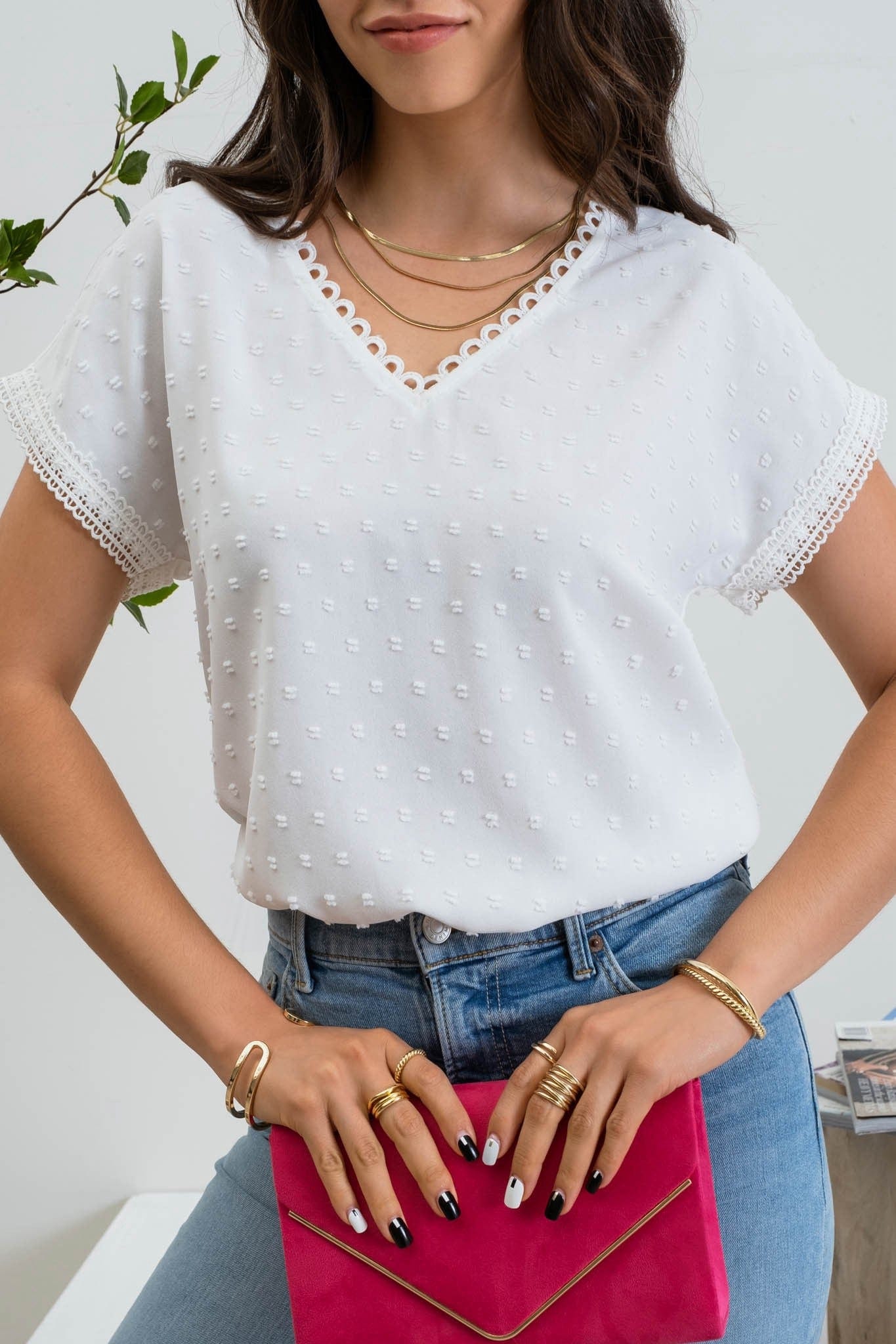 Patsy's Scallop Lace Trim Top