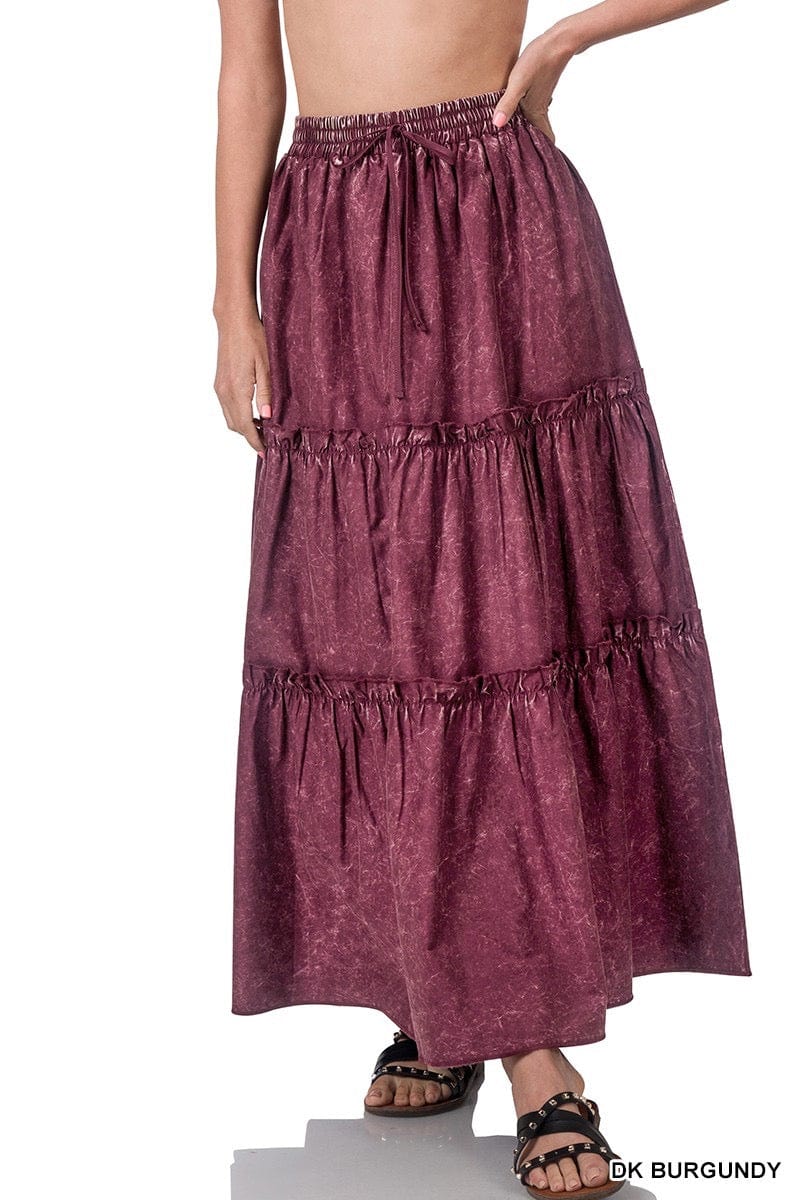 Boho Acid Wash Tiered Skirt