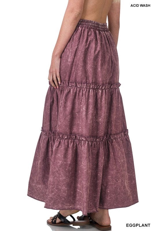 Boho Acid Wash Tiered Skirt