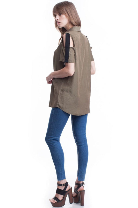 Detailed Cold Shoulder Blouse