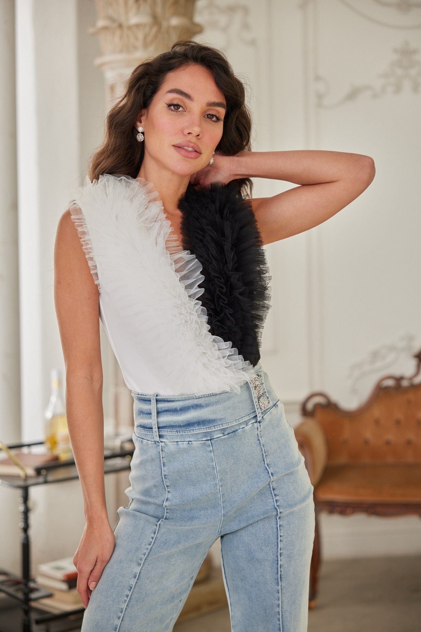 Two-Tone Ruffle Bodysuit