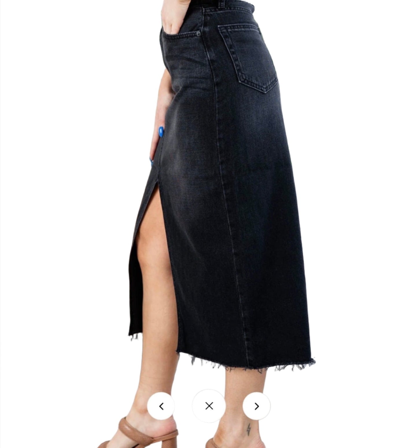 Just Black Denim Front Slit Midi Skirt