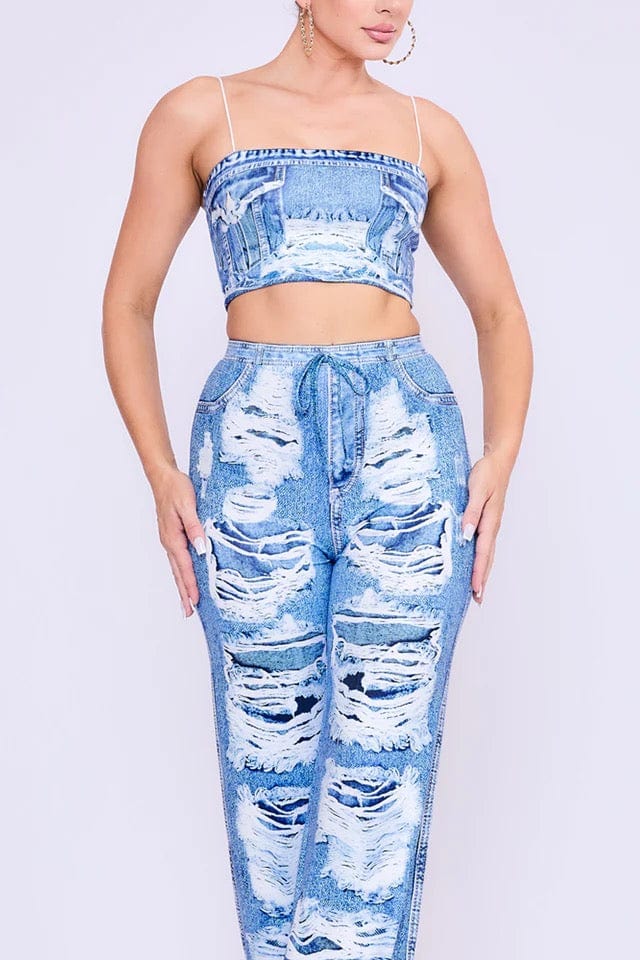 Denim Illusion Pant Set