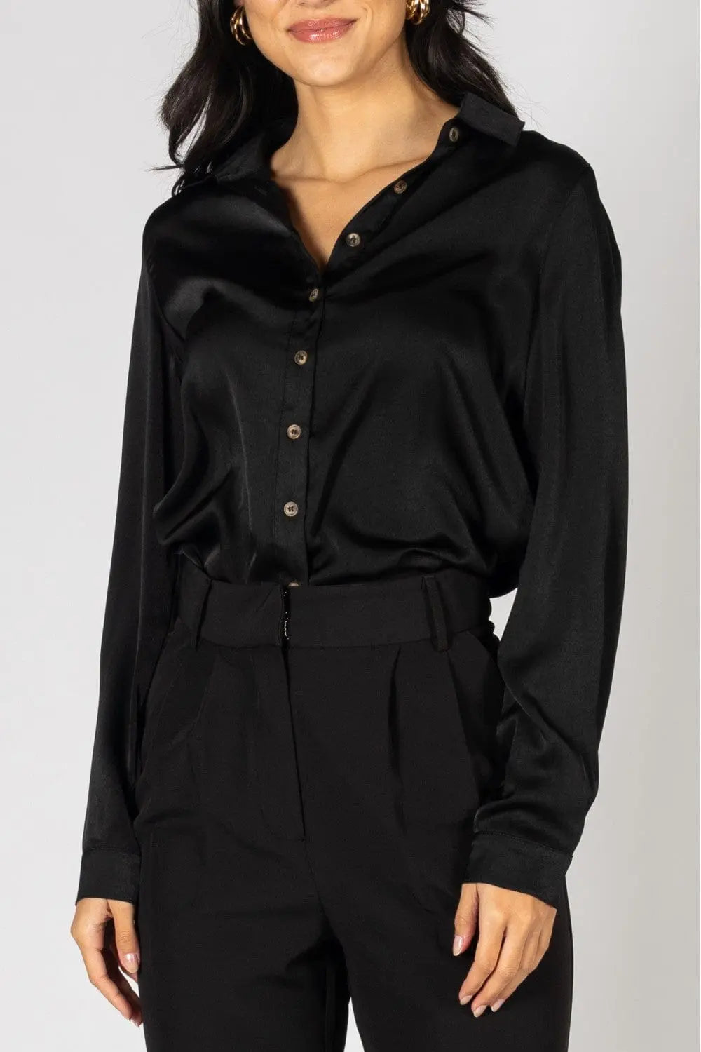 Satin Button Down With Side Slit