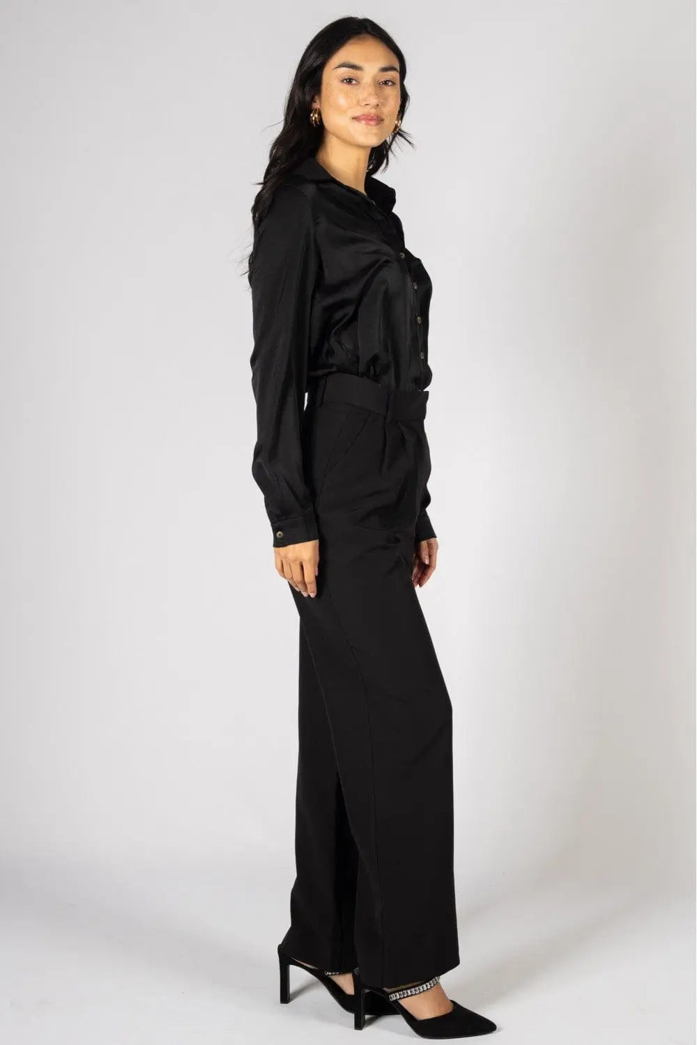 Satin Button Down With Side Slit