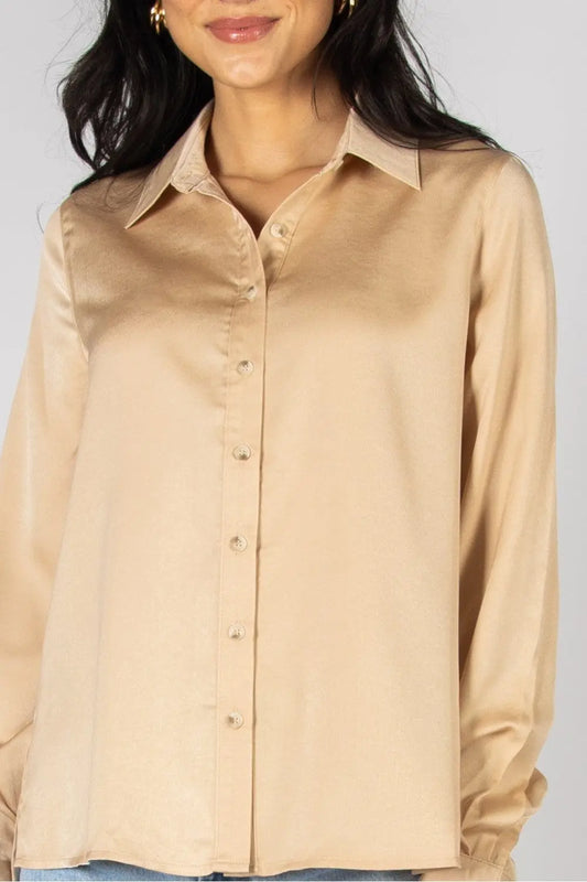 Satin Button Down Blouse with Side Slit Before You Collection