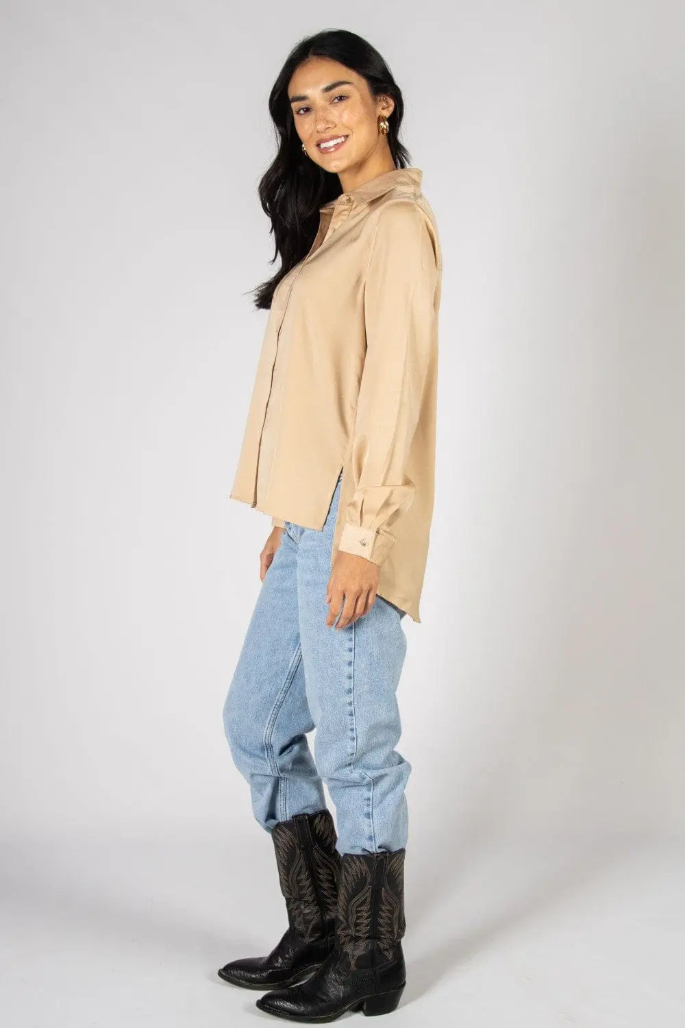 Satin Button Down With Side Slit