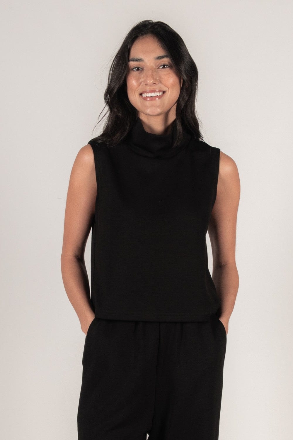P. CILL Scuba Cowl Neck Sleeveless Top