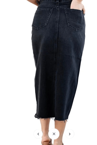 Just Black Denim Front Slit Midi Skirt