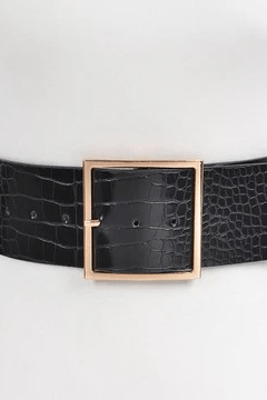 Faux Croc Wide Waist Belt