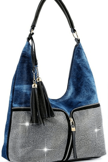 Uoonique Denim & Rhinestone Hobo