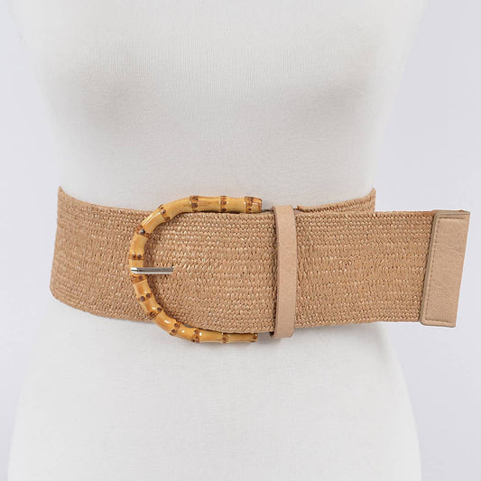 Straw Belt With Bamboo Buckle