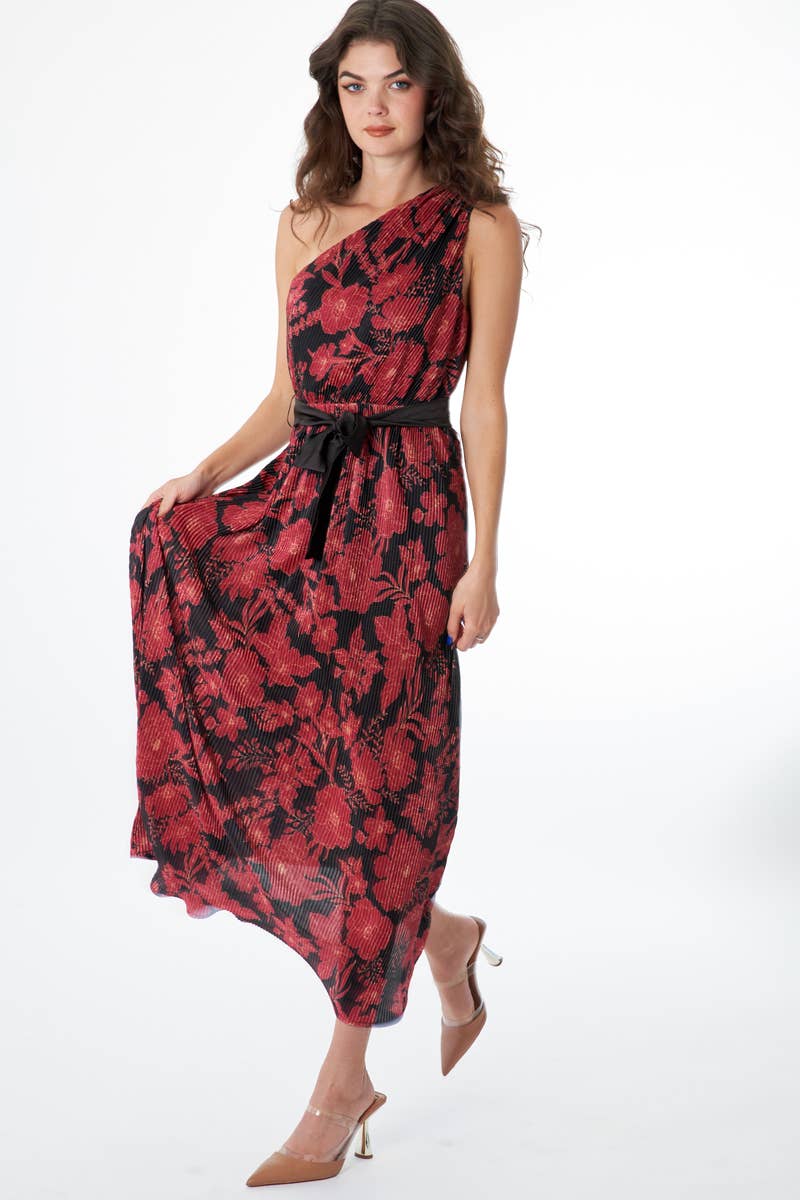 Bell's Pleated One Shoulder Maxi Dress