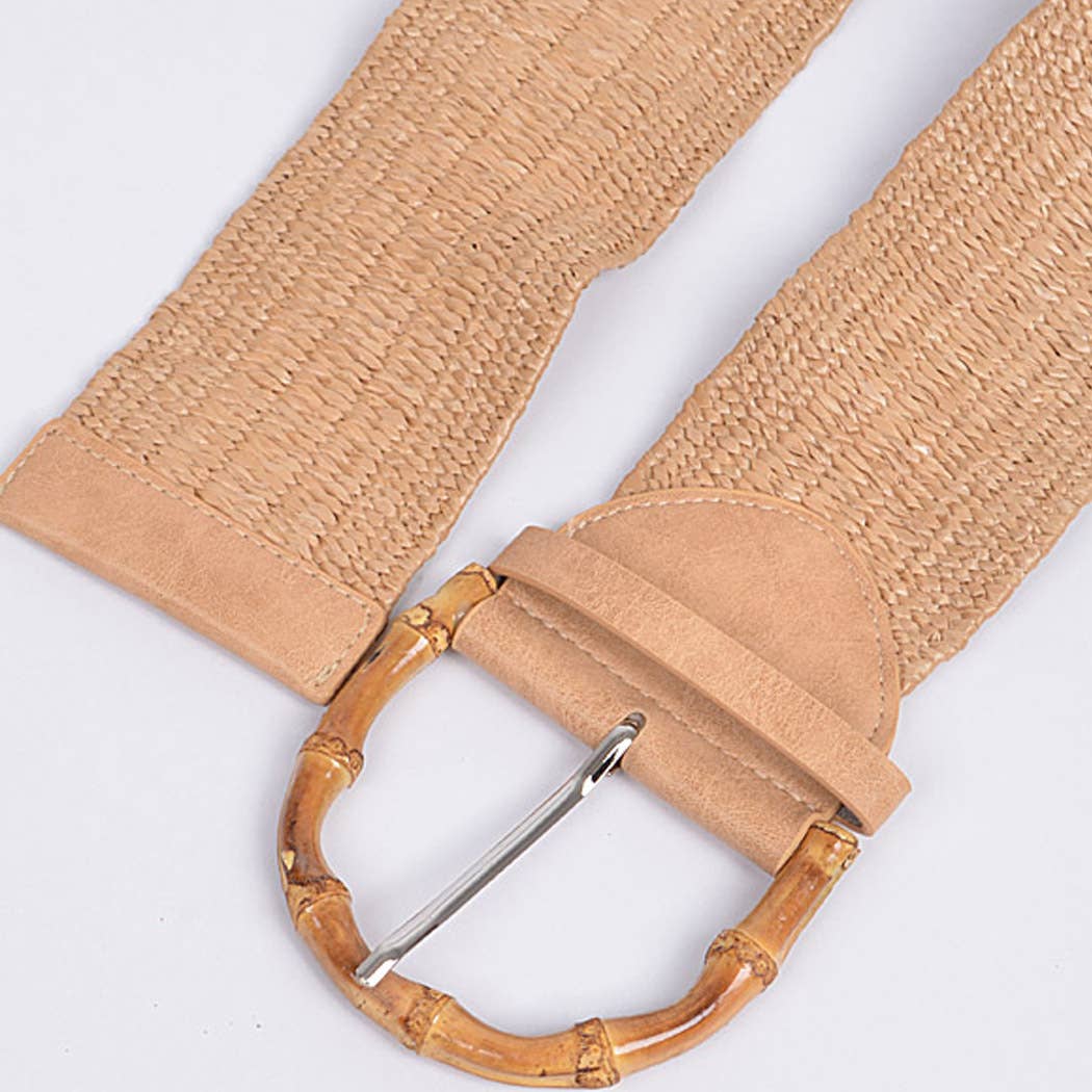 Straw Belt With Bamboo Buckle