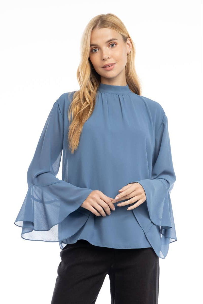 Whispered Slate Bell Sleeve Top