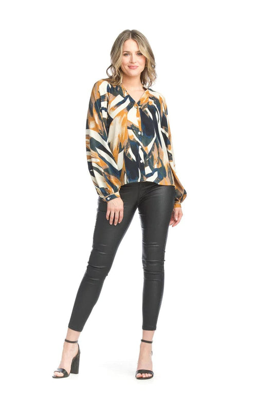 Abstract Button Front Blouse