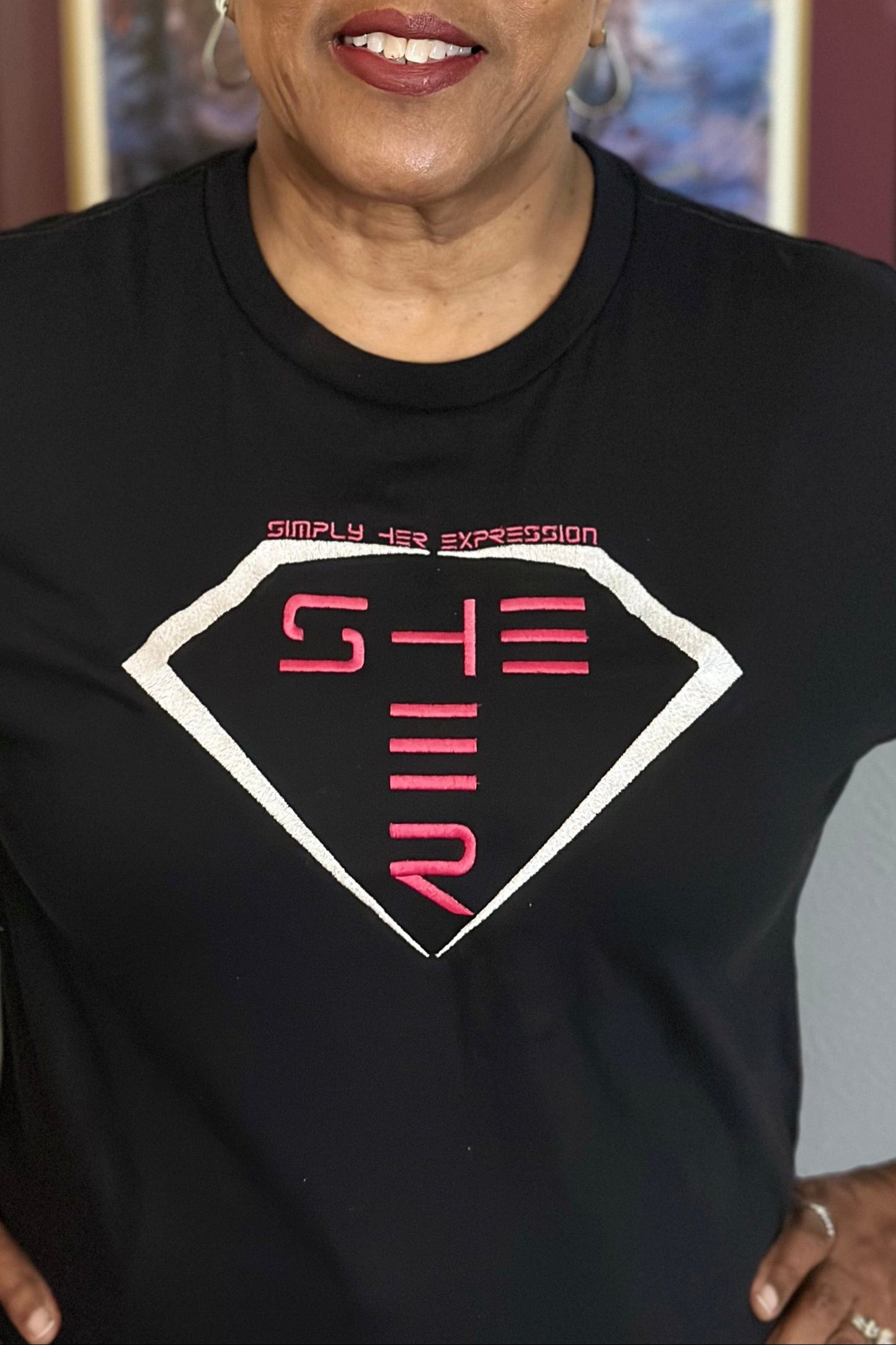 SHE/HER Embroidered Pronoun Tee in Black