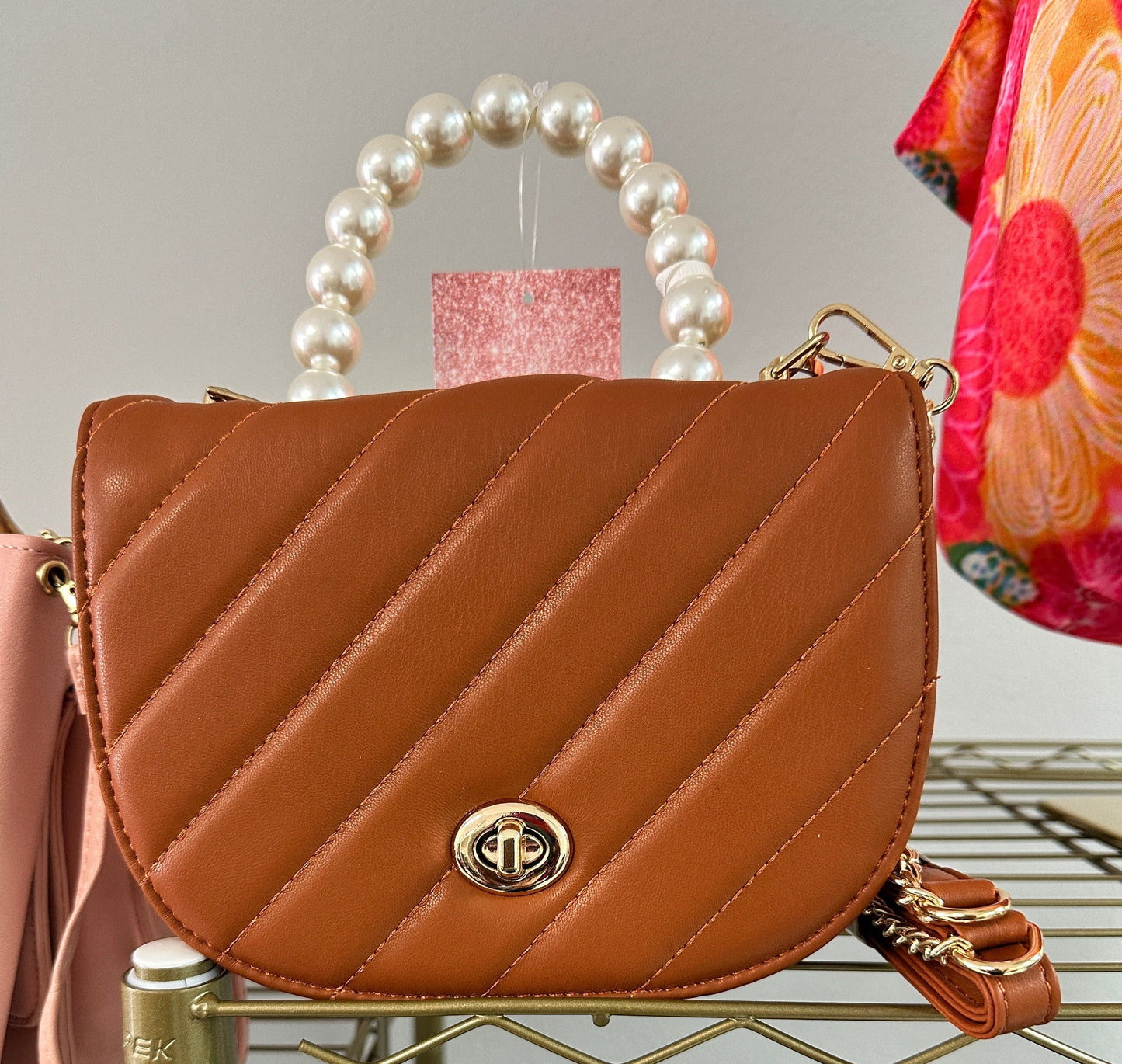 Pearl Handle Quilted 2-Way Handbag