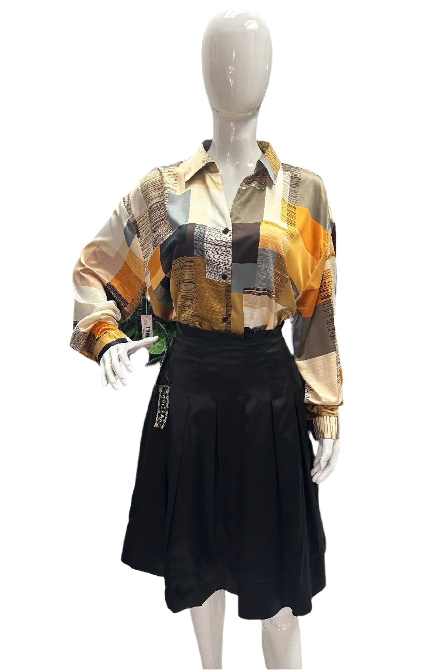 Button Front Print Blouse