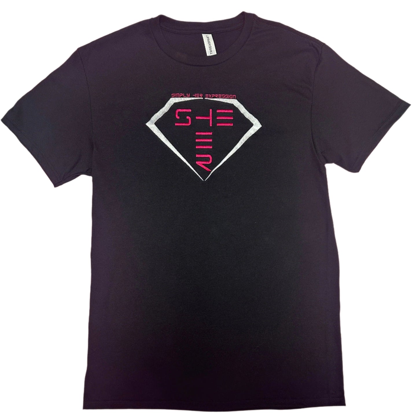 SHE/HER Embroidered Pronoun Tee in Black