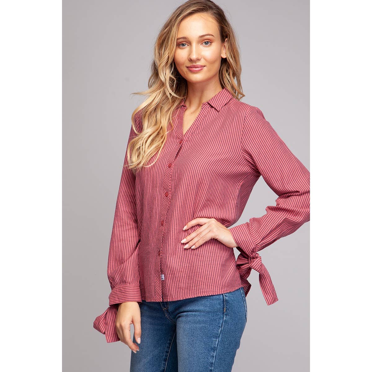 Signature Strip Tie-Cuff Shirt