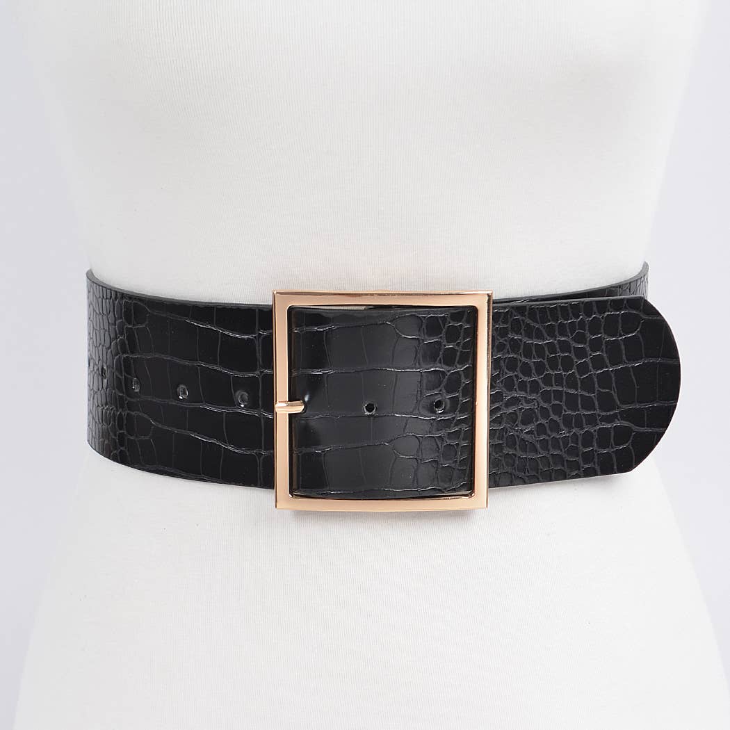 Faux Croc Wide Waist Belt